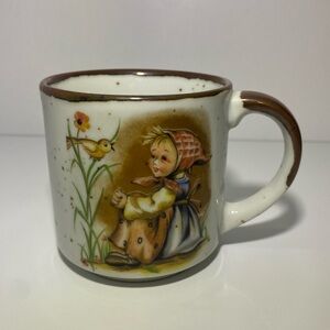 Vintage Goebel Hummel Stoneware Girl With Bird Speckled Brown Mug